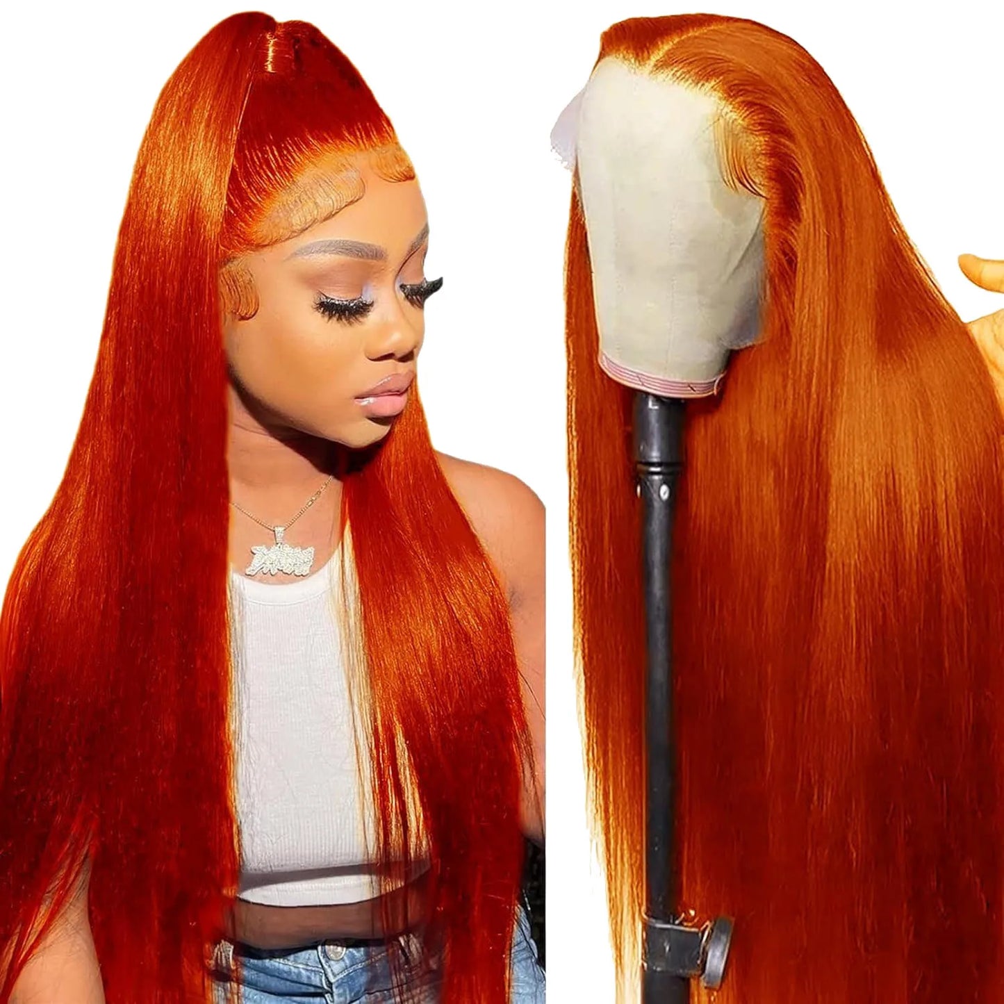 Ginger 13x6 HD Lace Front Wig – 100% Human Hair, Straight #350 Color, Pre-Plucked Hairline (220% Density)