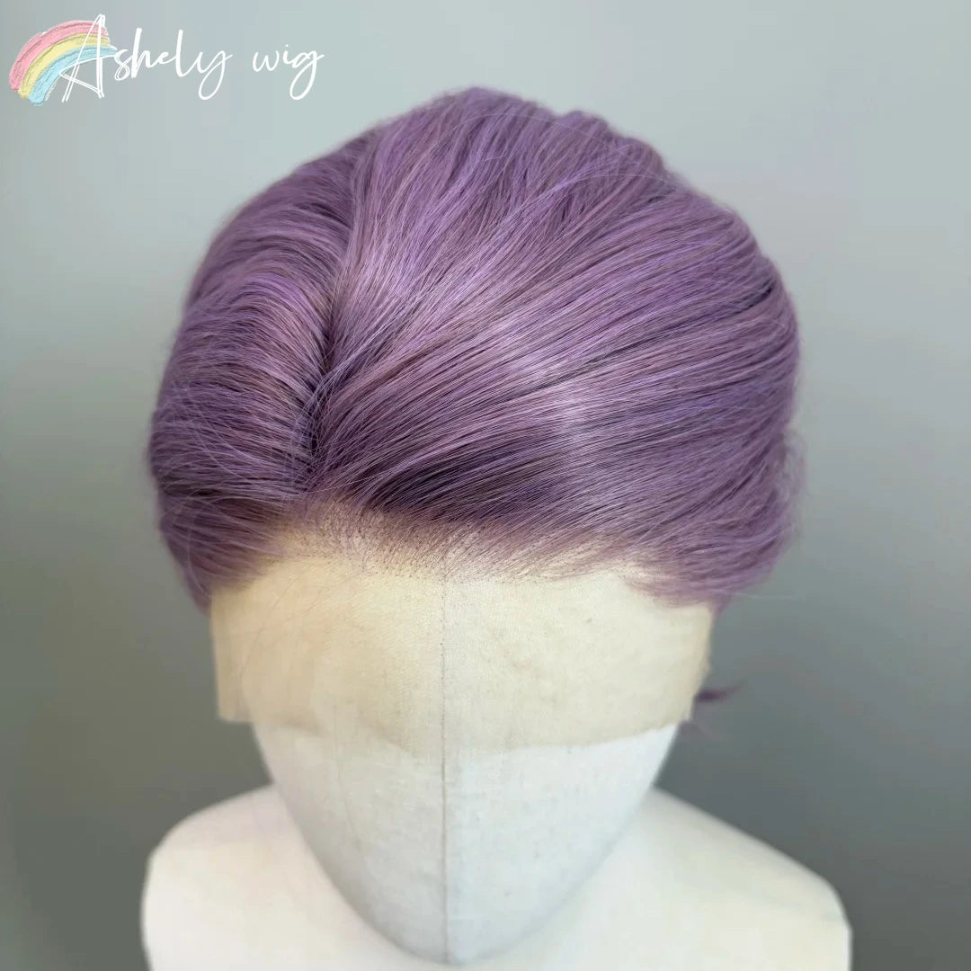 Purple Short Lace Front Wig for Men | 8 Inch Dark Purple Synthetic Wig