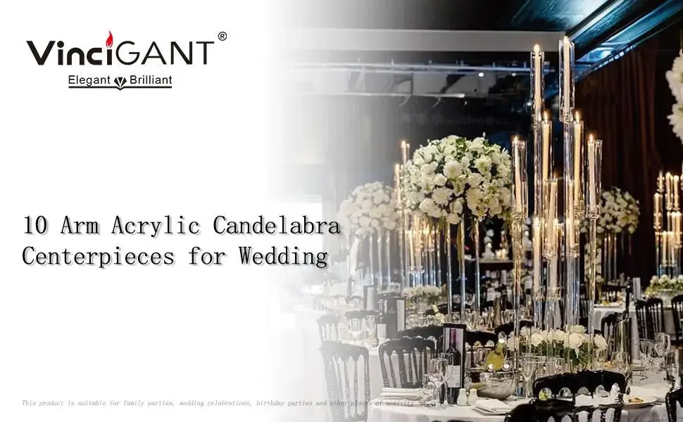 10Pcs Acrylic Candelabra Centerpiece 10 Arm Candelabras for Wedding Clear Candle for Tables Dinner Party