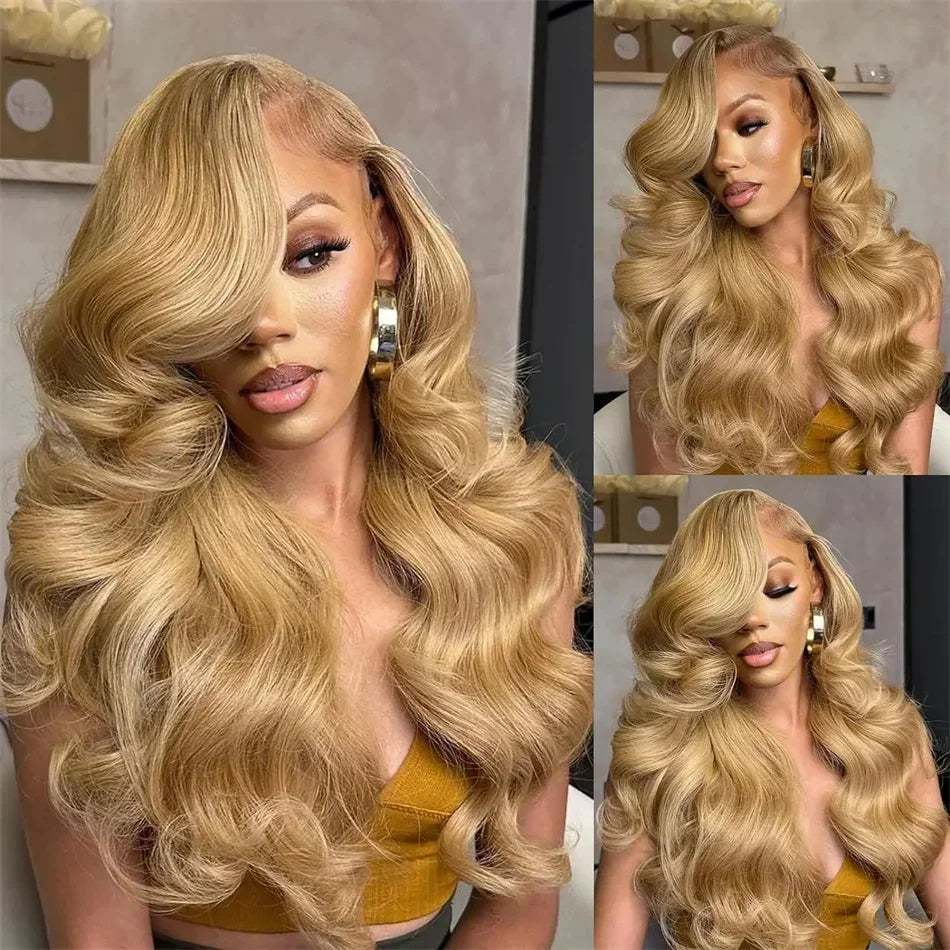 Honey Blonde 13x6 HD Lace Frontal Body Wave Human Hair Wig – Pre-Plucked Brazilian #27 Blonde