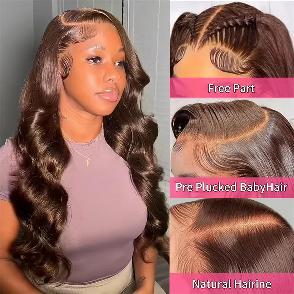 Body Wave Chocolate Brown 13x6 HD Lace Front Human Hair Wig – Pre-Plucked & Colored