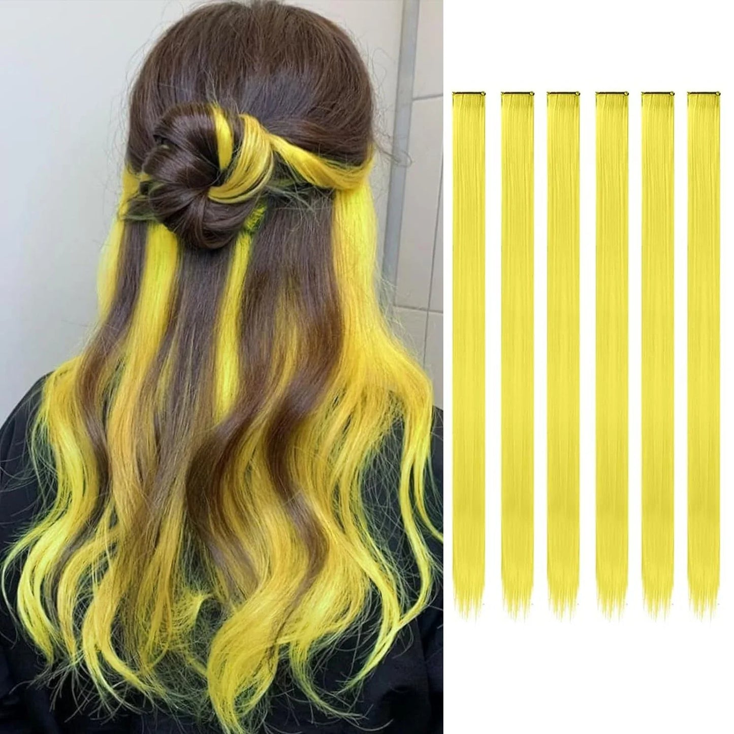 Colored Party Highlight Clip-In Hair Extensions | Synthetic Straight | 6pcs 70g | 22 Inch | Multi-Color