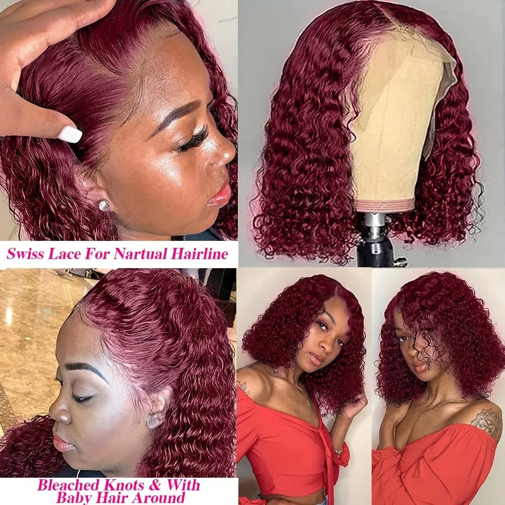 Burgundy 99J Deep Wave Bob Wig 13x4 HD Lace Front – Remy Human Hair