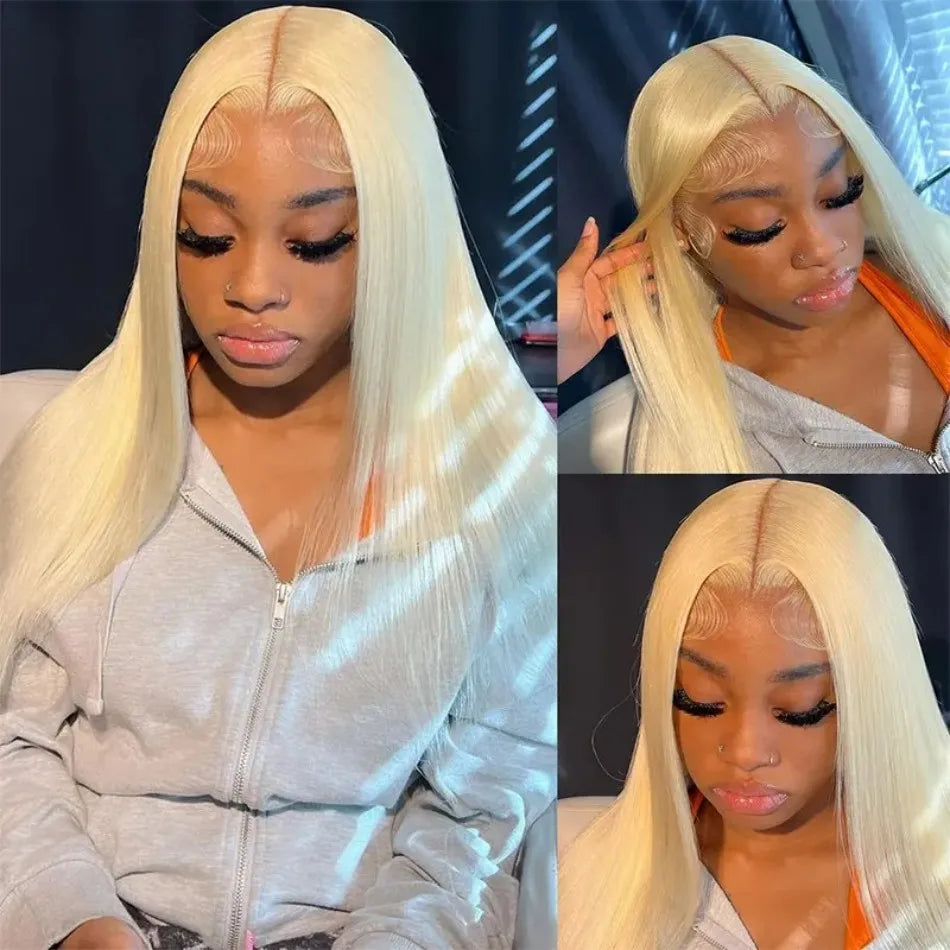 Blonde 613 HD Lace Frontal Straight Brazilian Wig – 40 Inch, 250% Density, 13×6 Transparent Lace