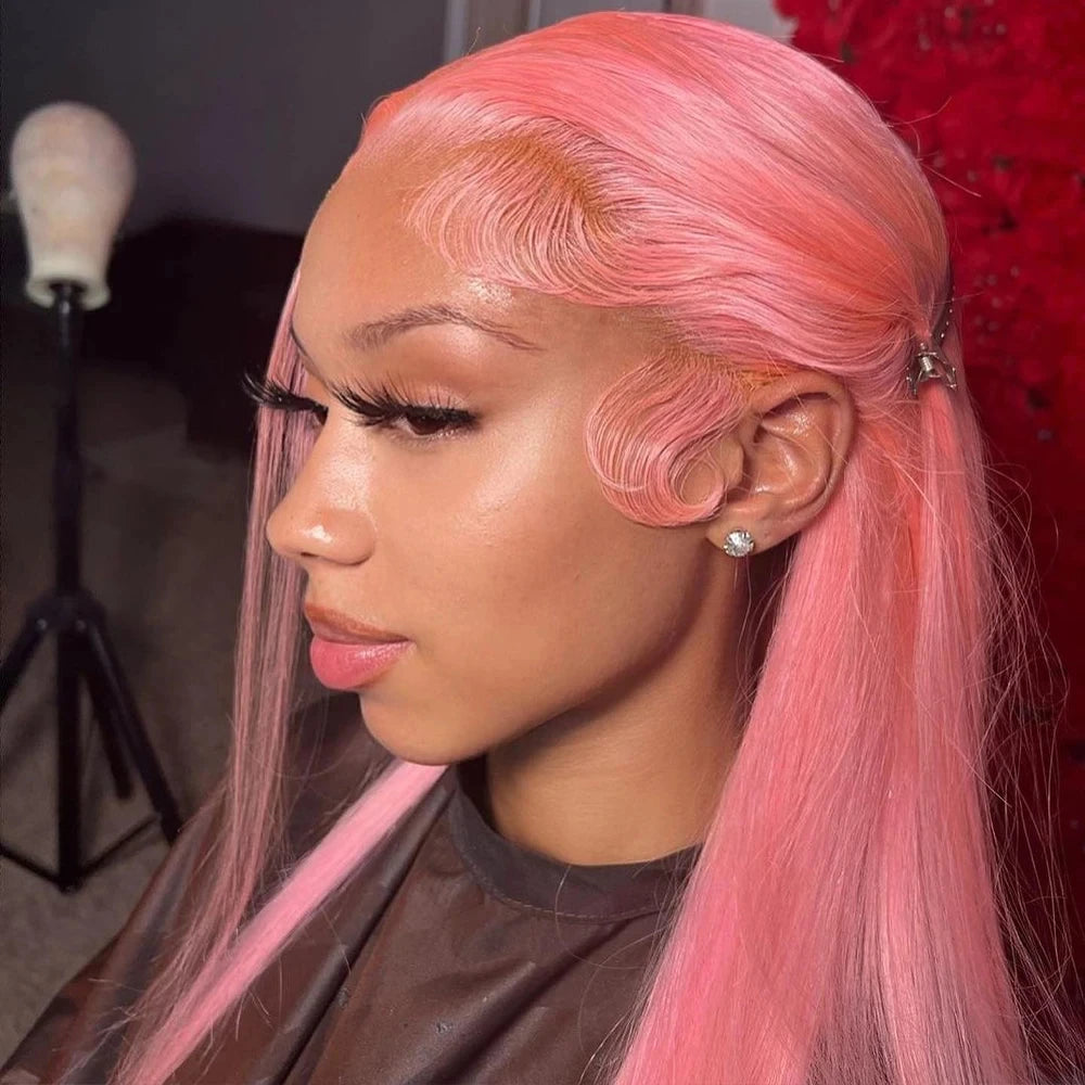 Pink Straight HD Lace Front Human Hair Wig (13x6 / 13x4, Brazilian Remy, 26”+)