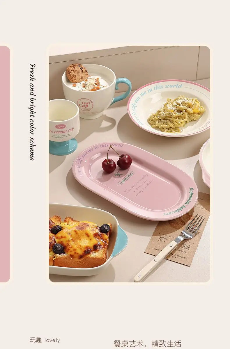 Ceramic Tableware Bowl & Plate Set for Home Use – Rice, Dessert, and Divided Plates Collection