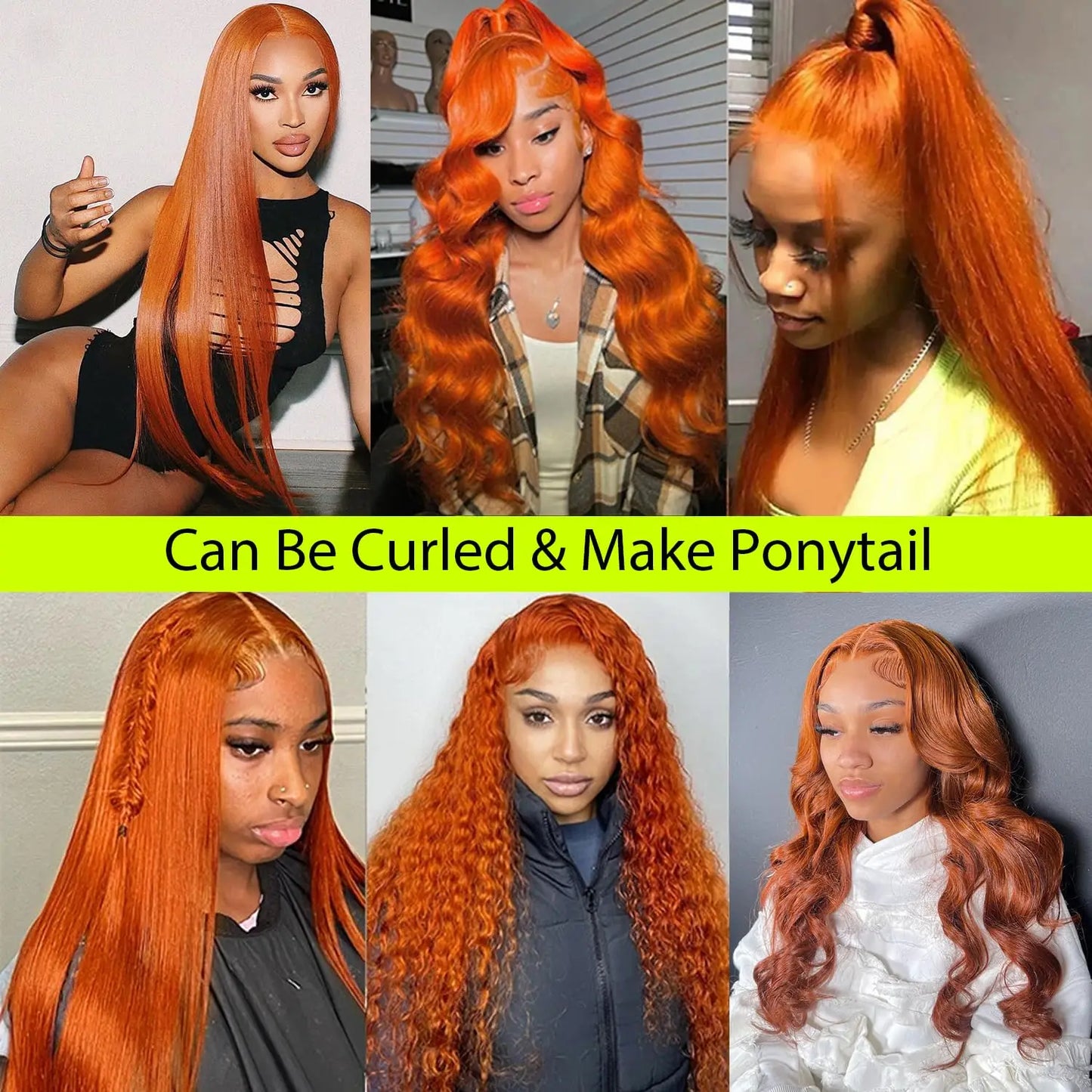 Ginger Orange 13x6 HD Lace Front Human Hair Wig – 30 inch, 200 Density, Straight, Pre-Plucked Natural Hairline