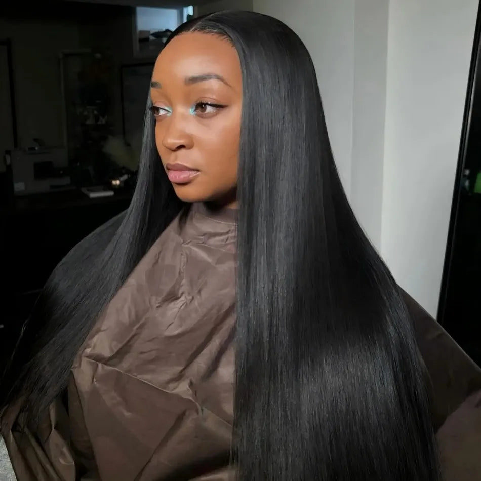 Glueless V Part Straight Human Hair Wig (220% Density, Natural Black, Beginner Friendly, No Leave Out)