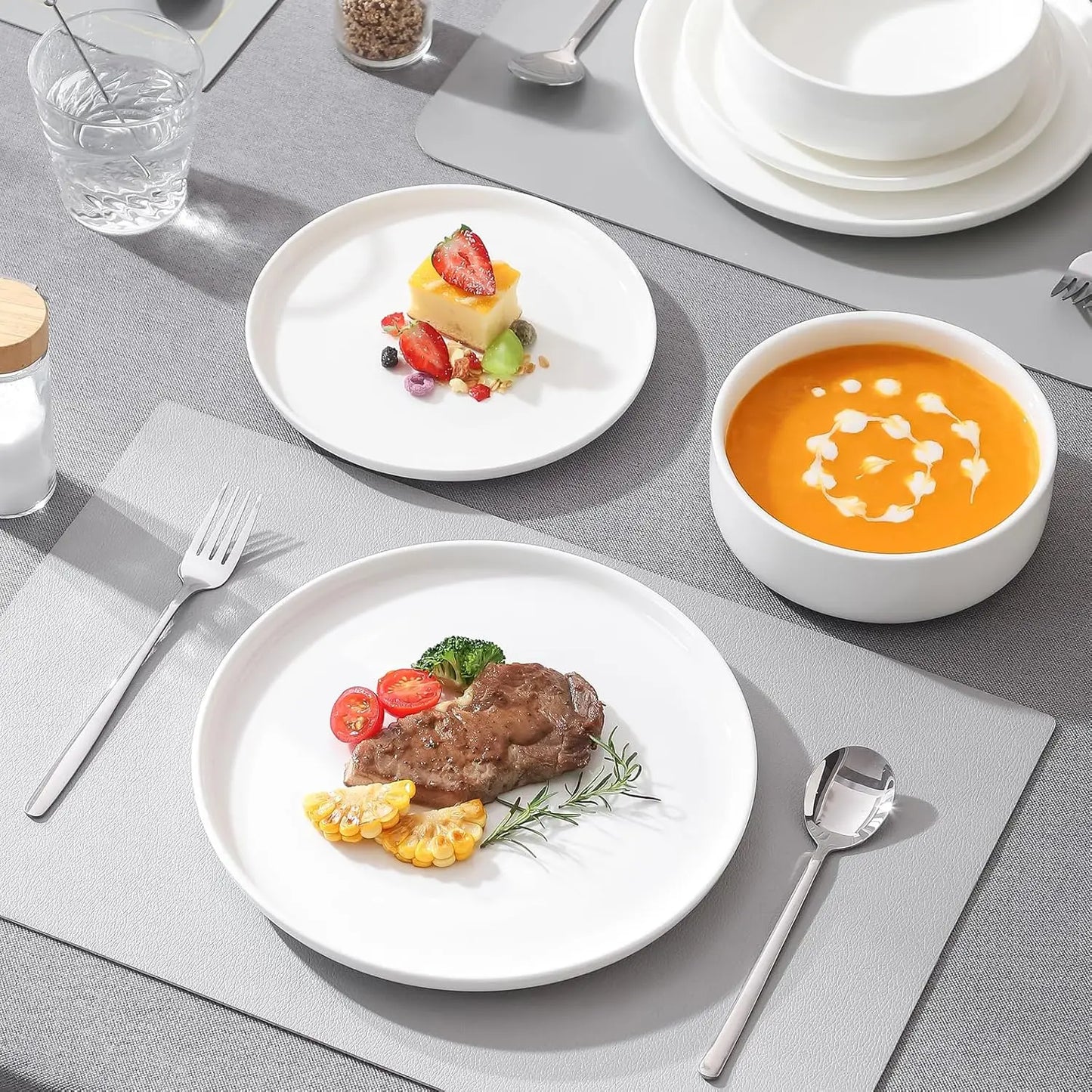 12-Piece White Porcelain Dinnerware Set – Plates & Bowls for 4, Microwave Safe