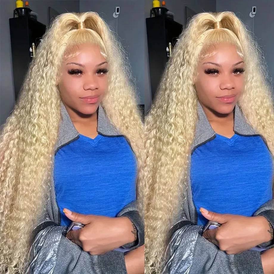 Curvique 613 Honey Blonde Deep Water Wave 13x6 HD Lace Front Wig (Brazilian Remy Human Hair)