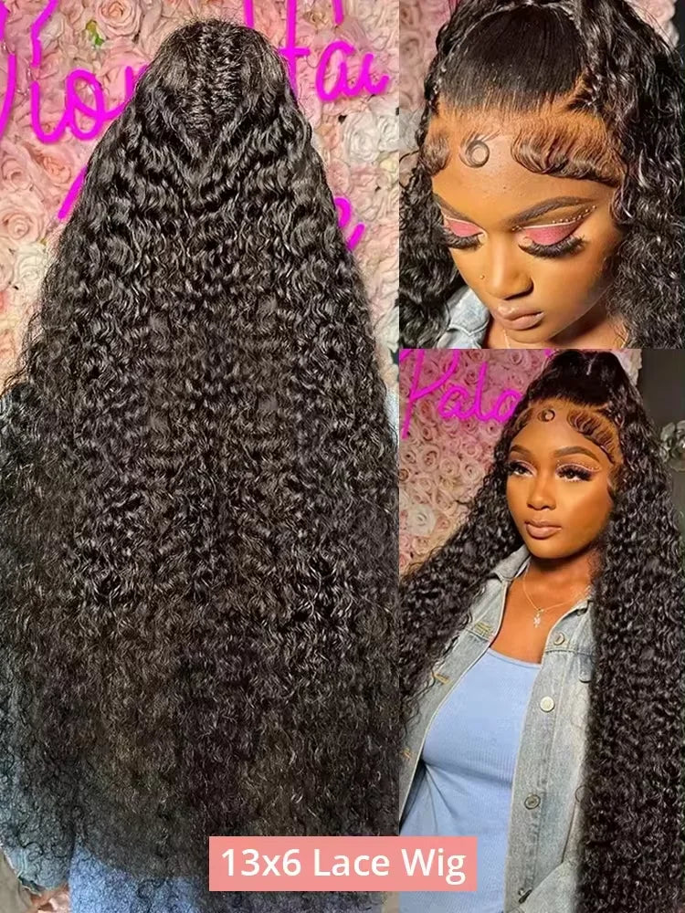 40–46 Inch Deep Wave HD Lace Front Human Hair Wig – 200% Density Remy Curl