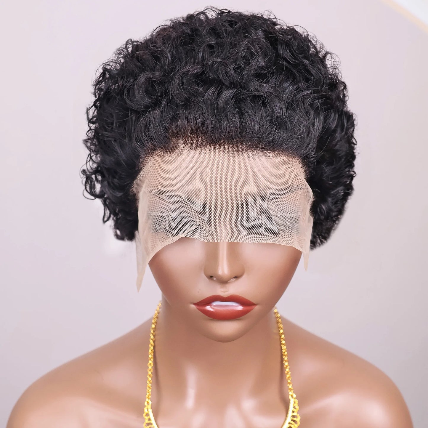 Pixie Cut Short Curly Brazilian Human Hair Wig 13x1 Transparent Lace Front (Water Wave)