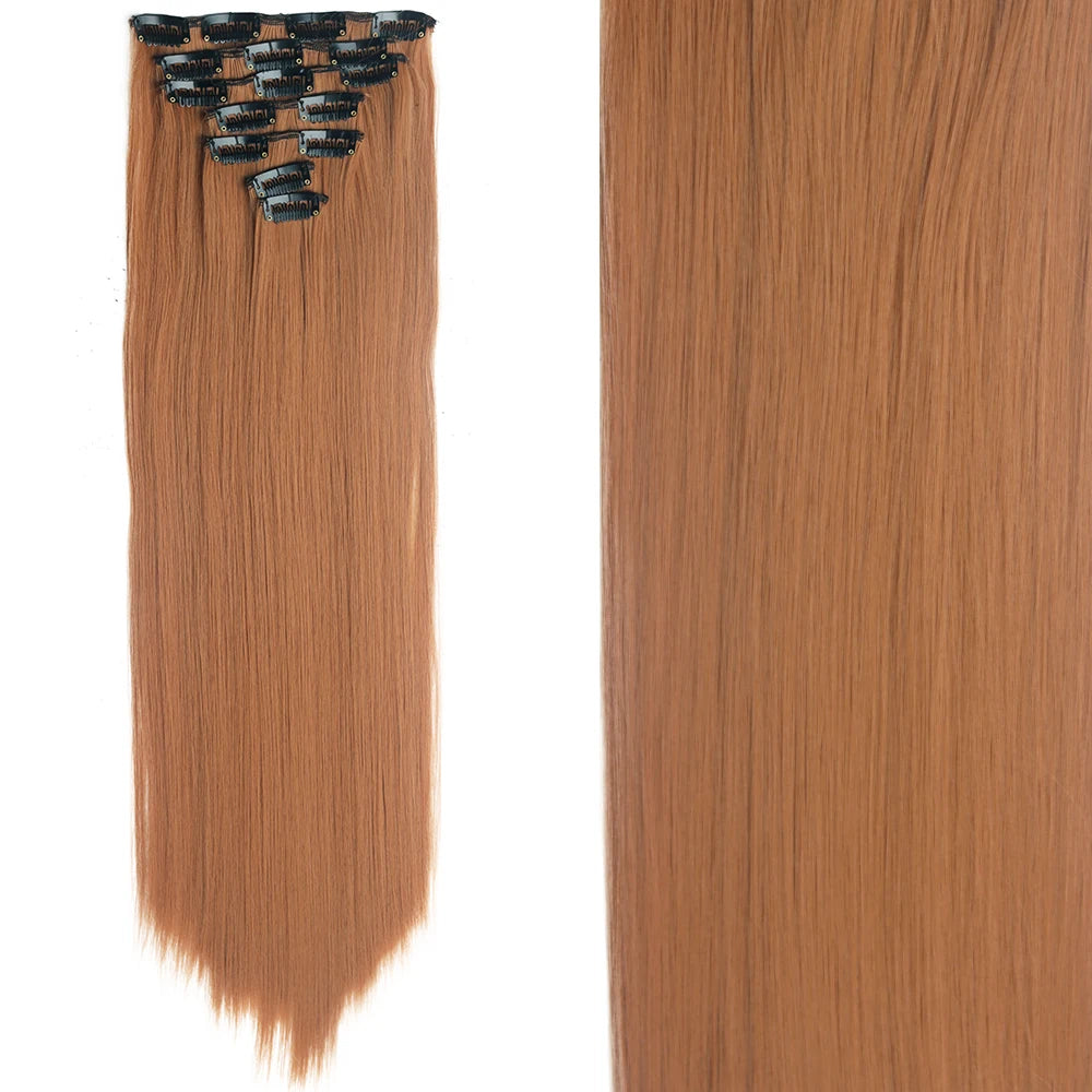 7Pcs Clip-in Hair Extensions | 24 Inch Straight | 60 Colors | Heat Resistant Fiber
