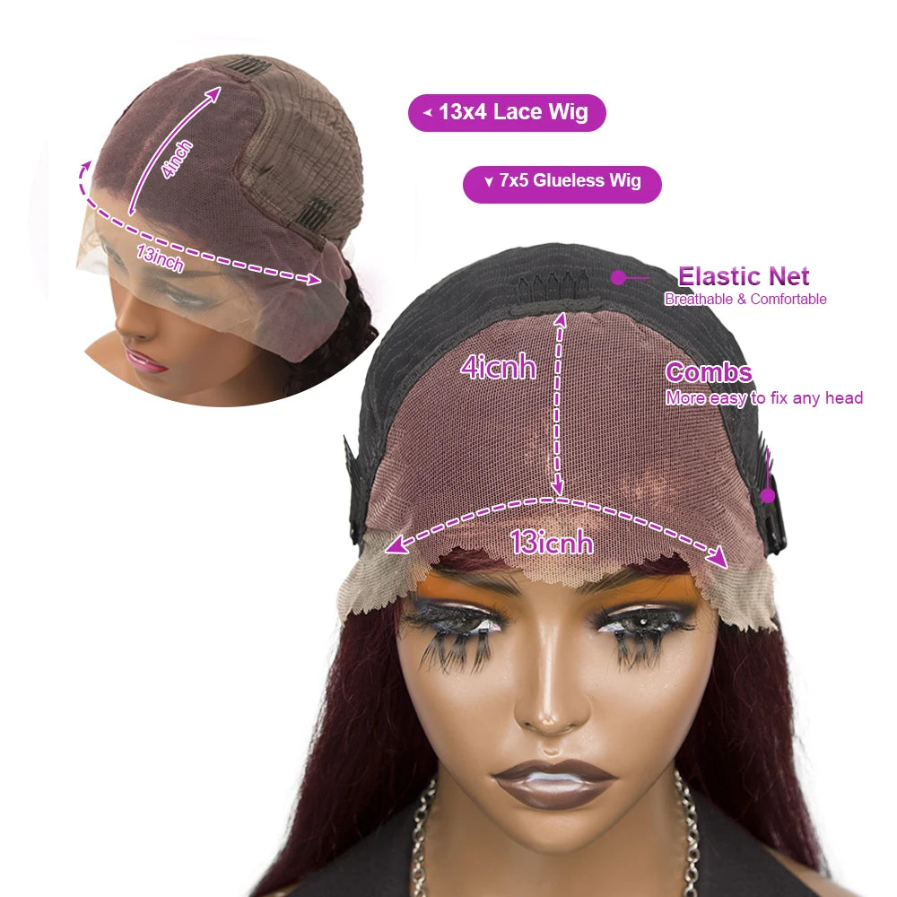 Burgundy 99J Deep Wave Bob Human Hair Wig – 13x6 / 13x4 HD Lace Front Glueless Short Curly Wig