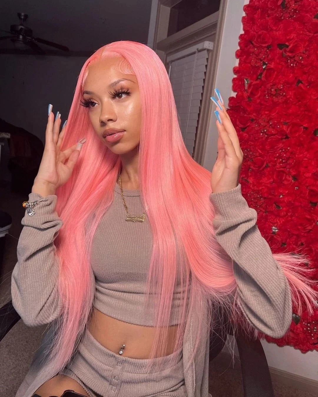 Pink Straight Lace Front Human Hair Wig – Transparent Lace 13x6 (30–36 Inch)  2) Shopify Product Descrip