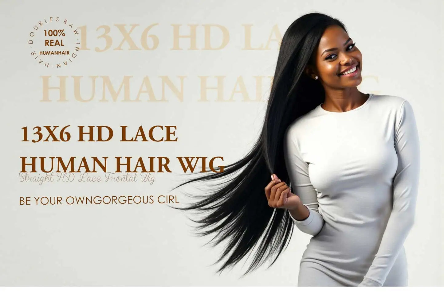 Rovess 13x6 HD Lace Front Bone Straight Human Hair Wig (40–44") – Pre-Plucked, Transparent Lace