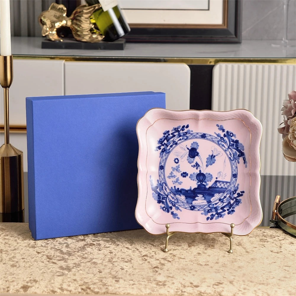 Ceramic Afternoon Tea Set – Printed Porcelain Cup, Saucer, Tray, Milk Pot & High Foot Plate