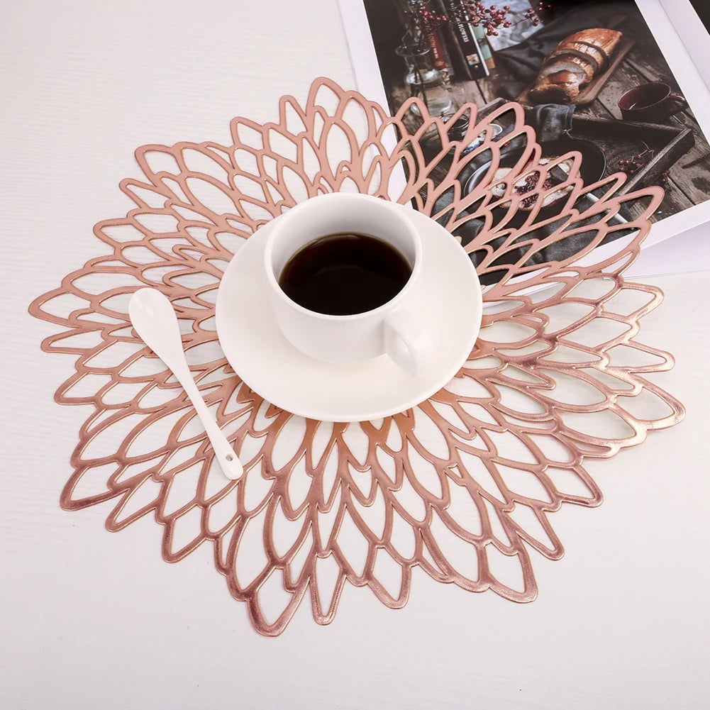 Round Blooming Flower Placemats Set – Modern PVC Heat-Resistant Table Mats for Dining & Events