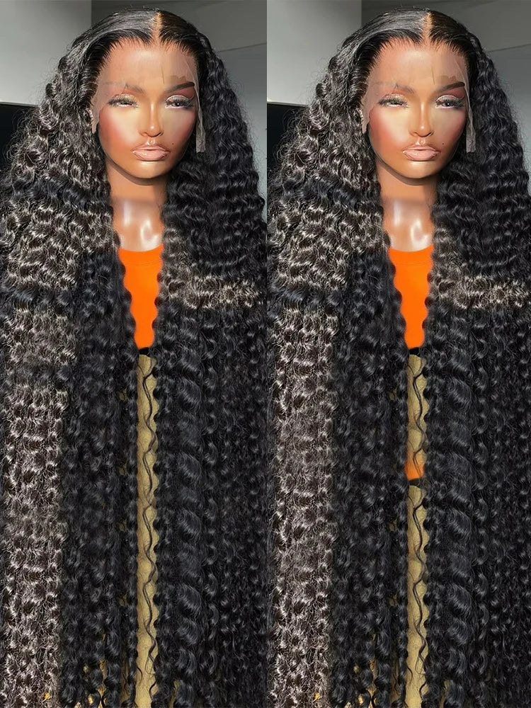 300% Density 40–46 Inch Deep Wave Lace Front Human Hair Wig | 13x6 HD Glueless Curly Wig