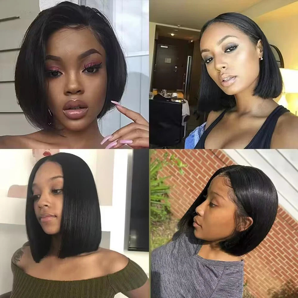 200% Density Short Bob Straight 13x4 HD Lace Front Brazilian Remy Human Hair Wig | WowPopMall Hair