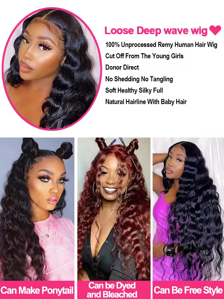 200 Density Loose Deep Wave 13x4 HD Lace Front Wig – 30 Inch Brazilian Curly Water Wave Human Hair