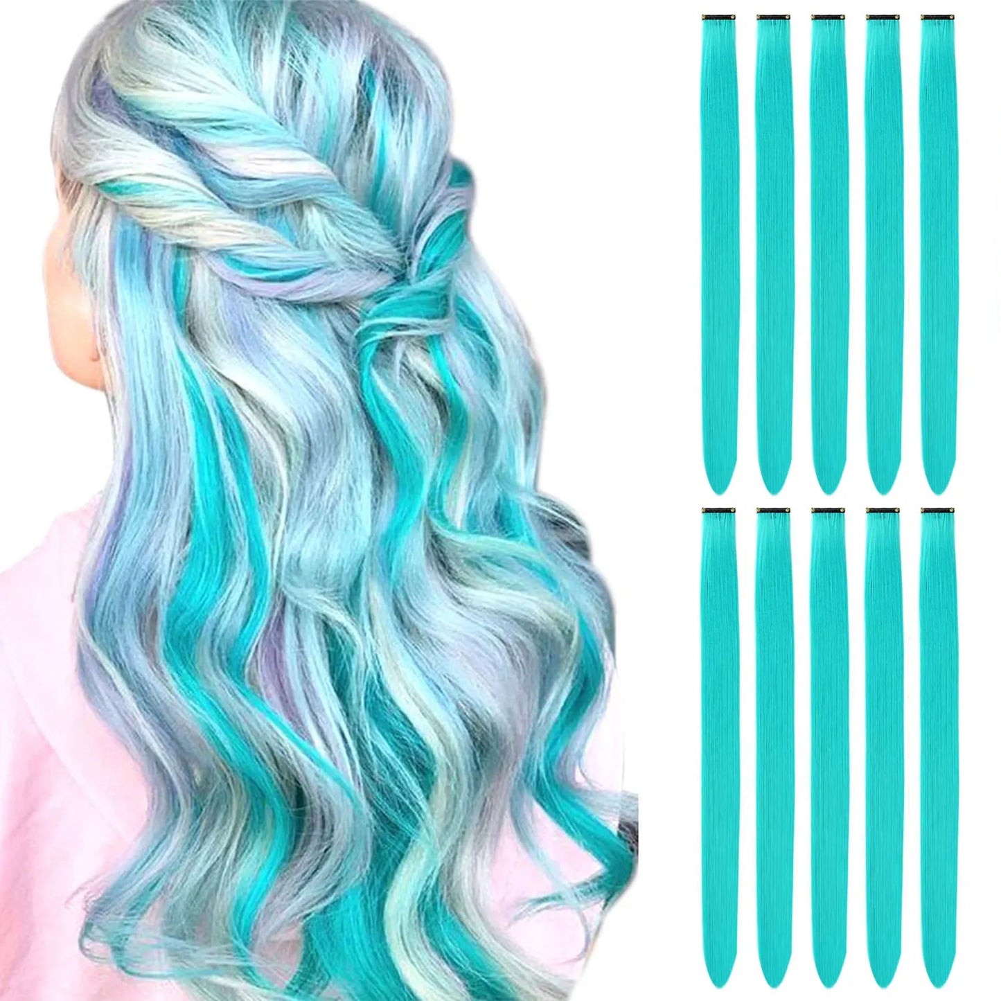 Colored Highlight Clip-In Hair Extensions | Synthetic Straight | 10pcs | Multi-Color | Party & Cosplay
