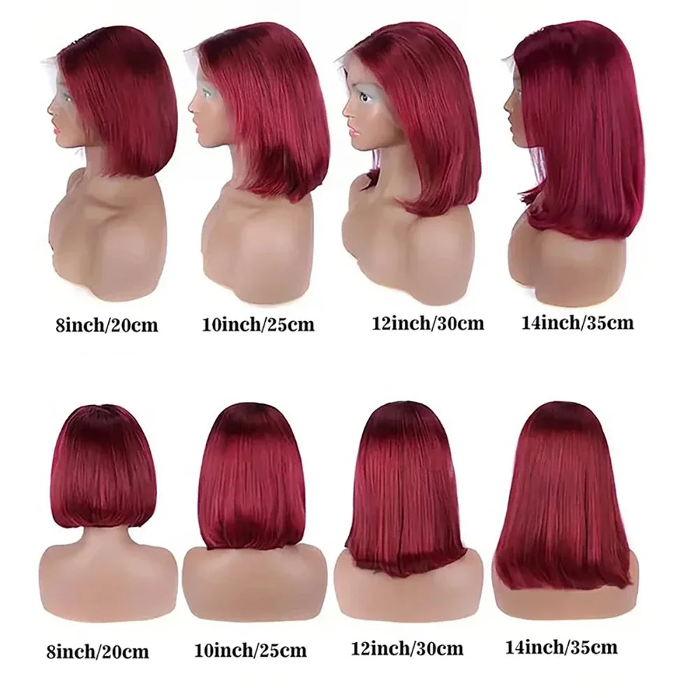 13x4 Wear & Go Glueless Straight Bob Wig – 99J Burgundy Red Human Hair