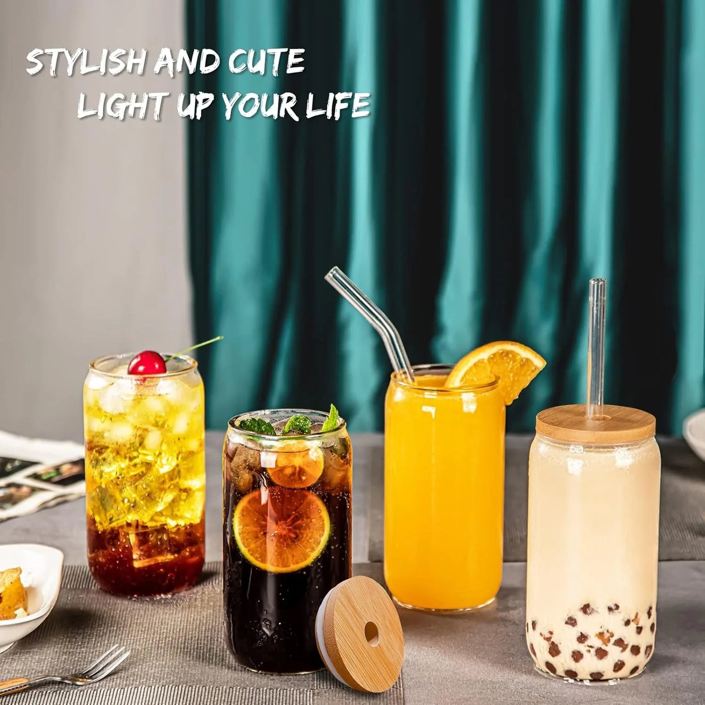 Borosilicate Glass Drinking Cup with Bamboo Lid – Durable Jar-Shaped Coffee & Tea Mug