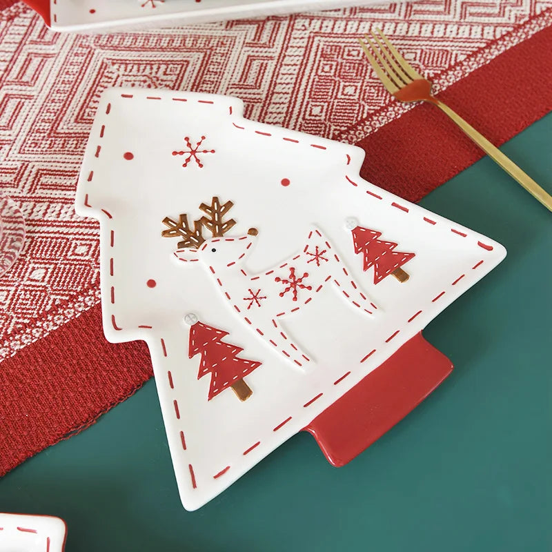 Christmas Ceramic Dinnerware Set – Santa, Snowman, and Tree Plates, Mugs & Bowls for Festive Holiday Table Decor