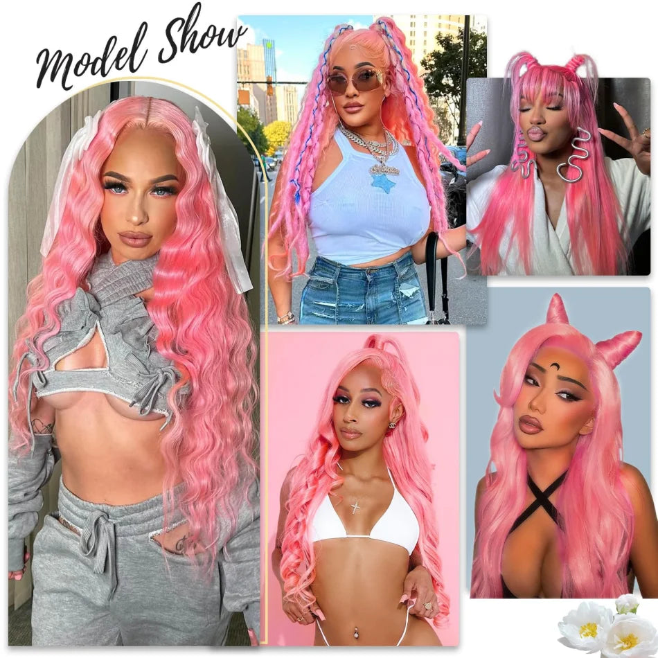 Pink Body Wave 13x6 HD Lace Front Human Hair Wig 30 Inch – 250% Density Brazilian Remy Hair