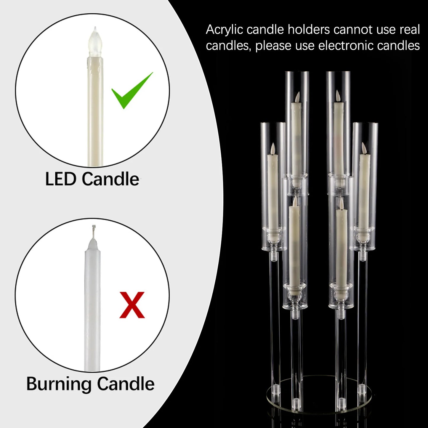 10Pcs Clear Acrylic 6-Arm Candelabra Candle Holders – Elegant Taper Candle Stand for Wedding & Party Decoration