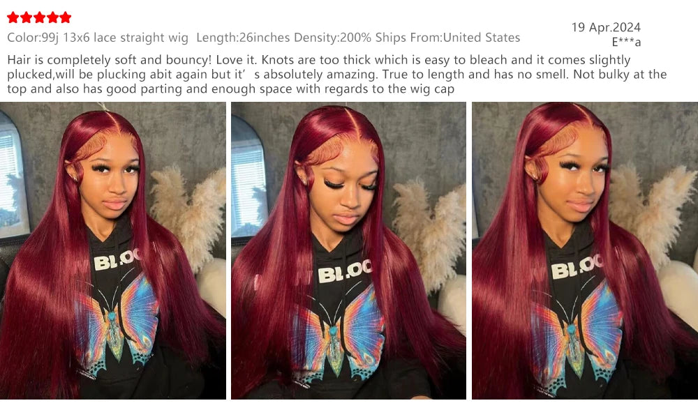 Burgundy 13x6 HD Lace Frontal Human Hair Wig Straight wig 13x4 Lace Front Human Hair Wigs For Women 99J Colored 200 High Density