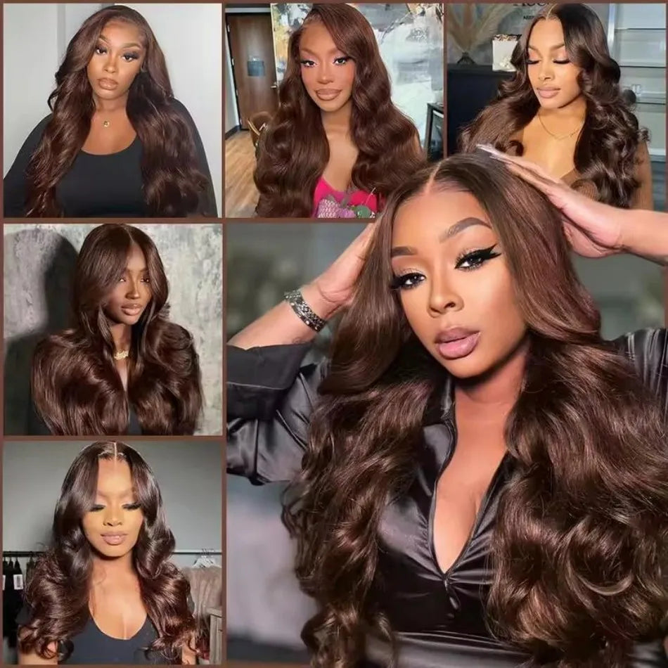 Chocolate Brown 13x6 HD Lace Frontal Body Wave Human Hair Wig (30", Pre-Plucked, Free Parting)