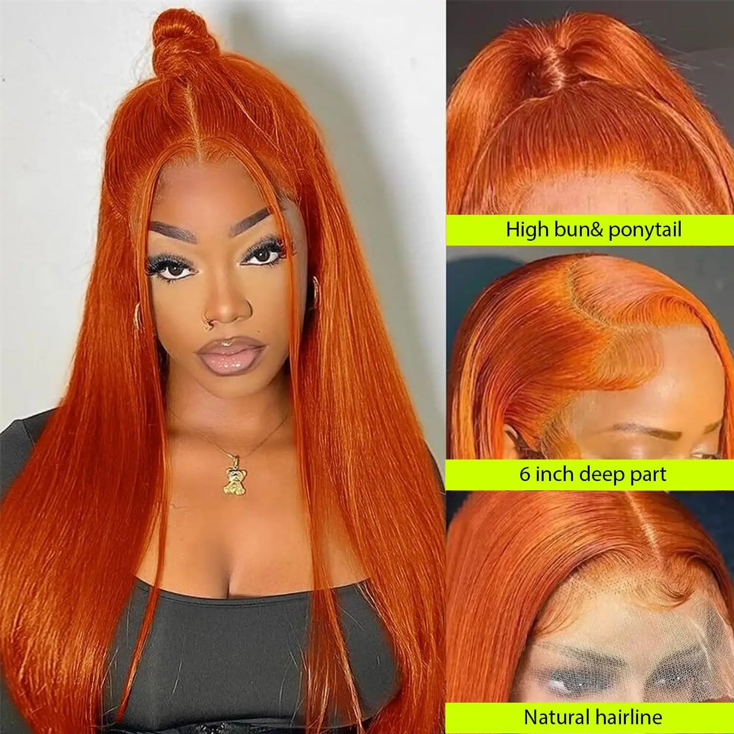 Ginger Orange 13x6 HD Lace Front Human Hair Wig – 30 inch, 200 Density, Straight, Pre-Plucked Natural Hairline