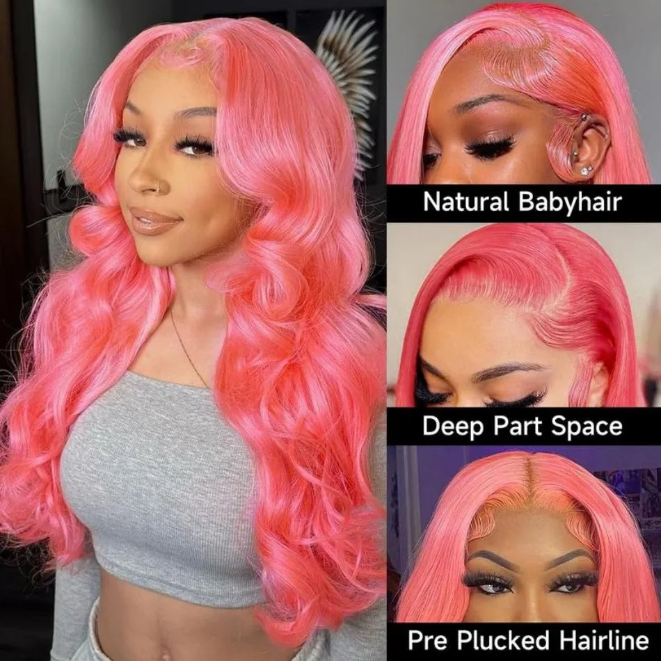 Pink Body Wave Human Hair Wig 13x6 HD Lace Frontal 40 Inch – 230% Density