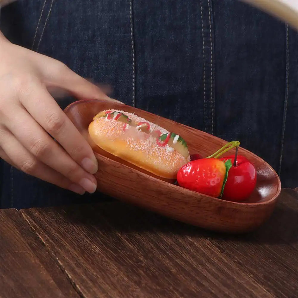 Creative Wooden Oval Salad Bowl – Japanese Boat Style Serving Tray