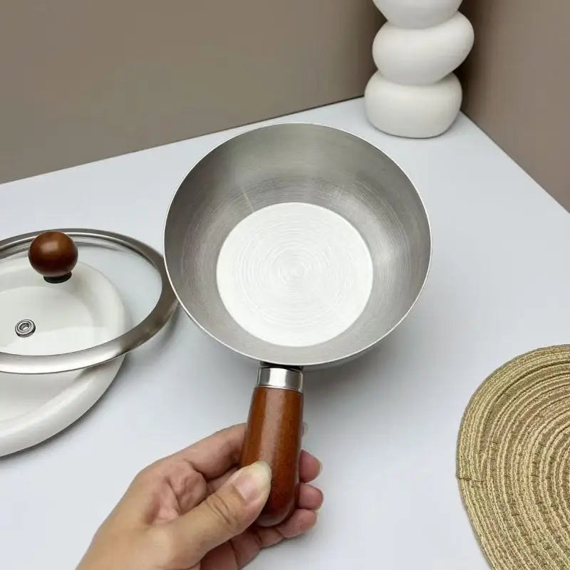 Stainless Steel Bowl with Walnut Wood Handle – 14cm Fruit & Salad Serving Bowl