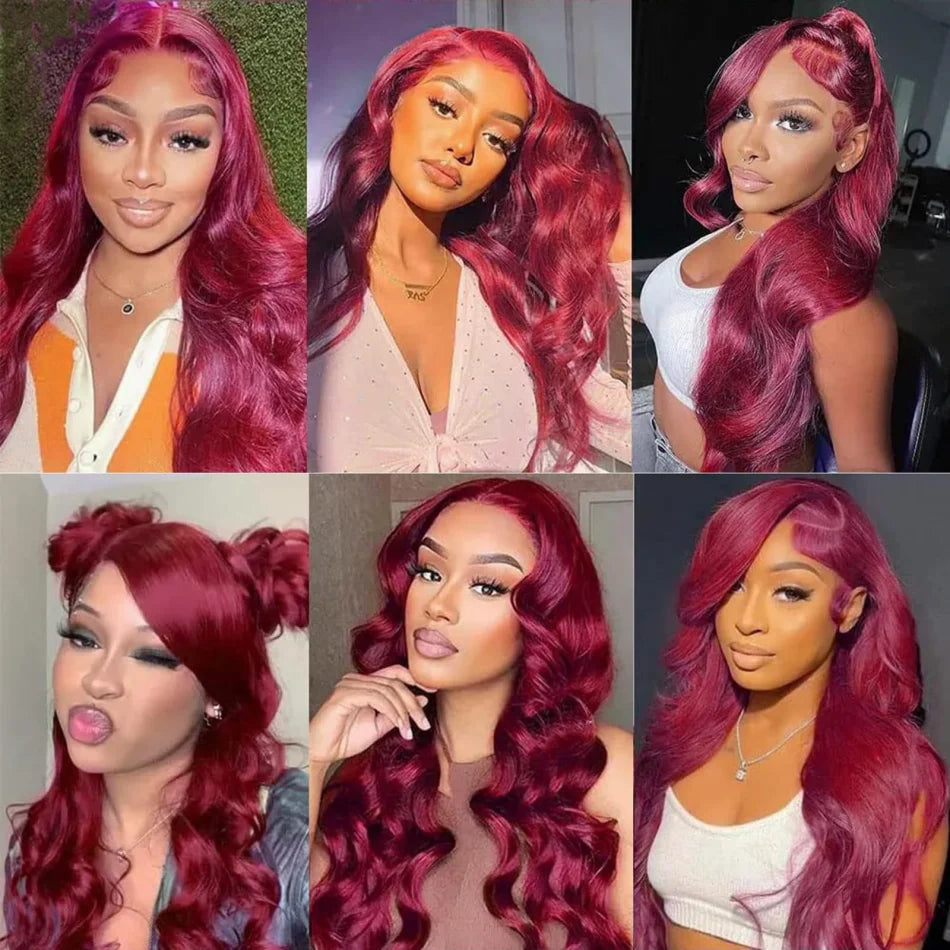 99J Burgundy Body Wave Human Hair Wig (13x6/13x4 HD Lace Front, 250% Density)