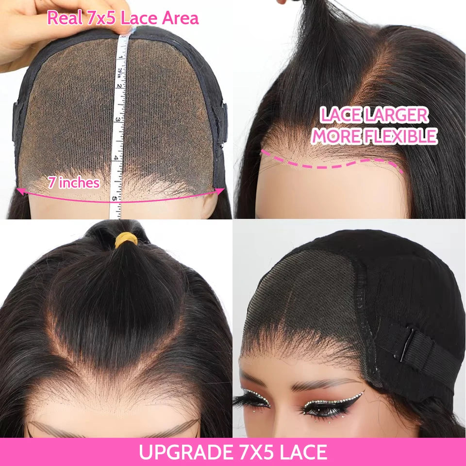 ISEE Hair Glueless Straight Wig (7x5 HD Lace, Pre-Plucked & Pre-Cut) – Malaysian Remy Human Hair, Ready to Wear (26”+)