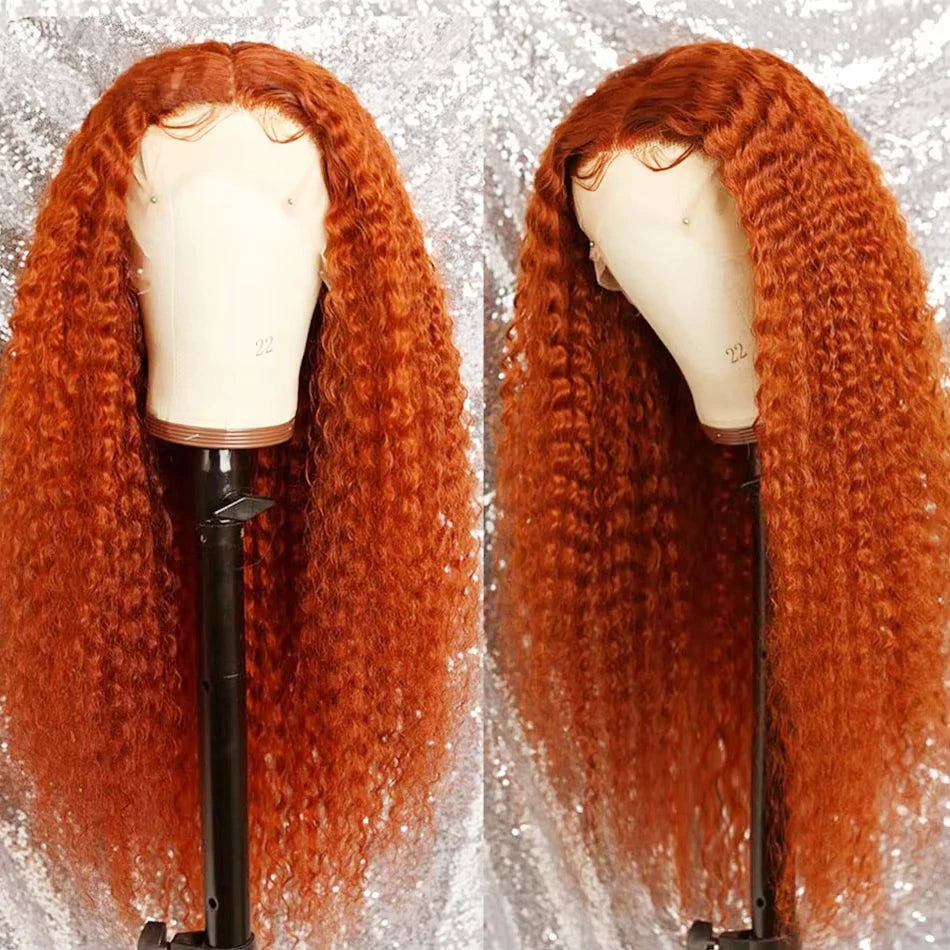 Orange Ginger Water Wave HD Lace Front Human Hair Wig | Transparent Lace 13x6 / 13x4 Pre-Plucked (30 Inch)