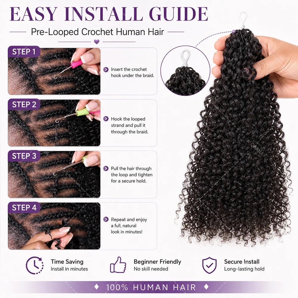Kinky Curly Miracle Knot Crochet Hair Extensions – 100% Remy Human Hair