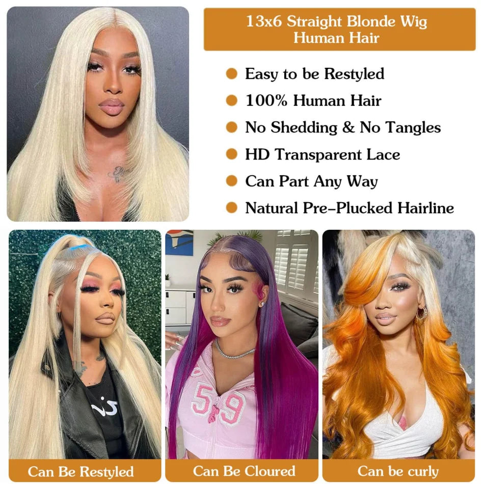 Blonde 613 HD Lace Frontal Straight Brazilian Wig – 40 Inch, 250% Density, 13×6 Transparent Lace