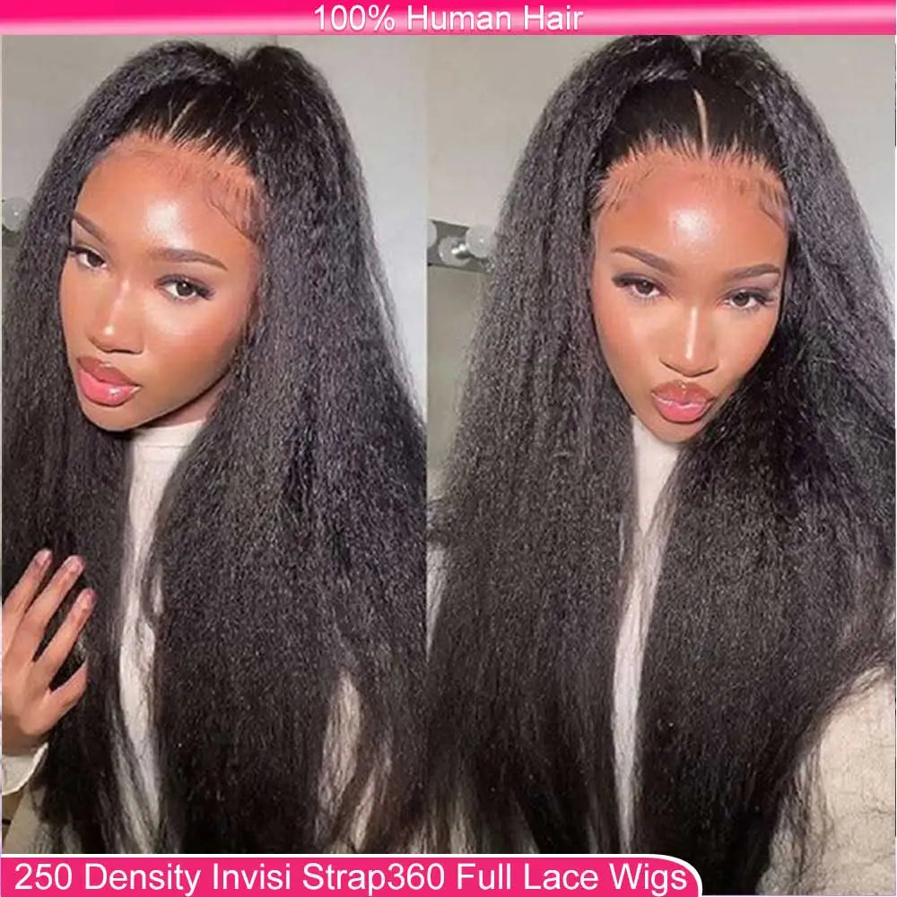 Invisible Strap 360 HD Full Lace Glueless Kinky Straight Human Hair Wig