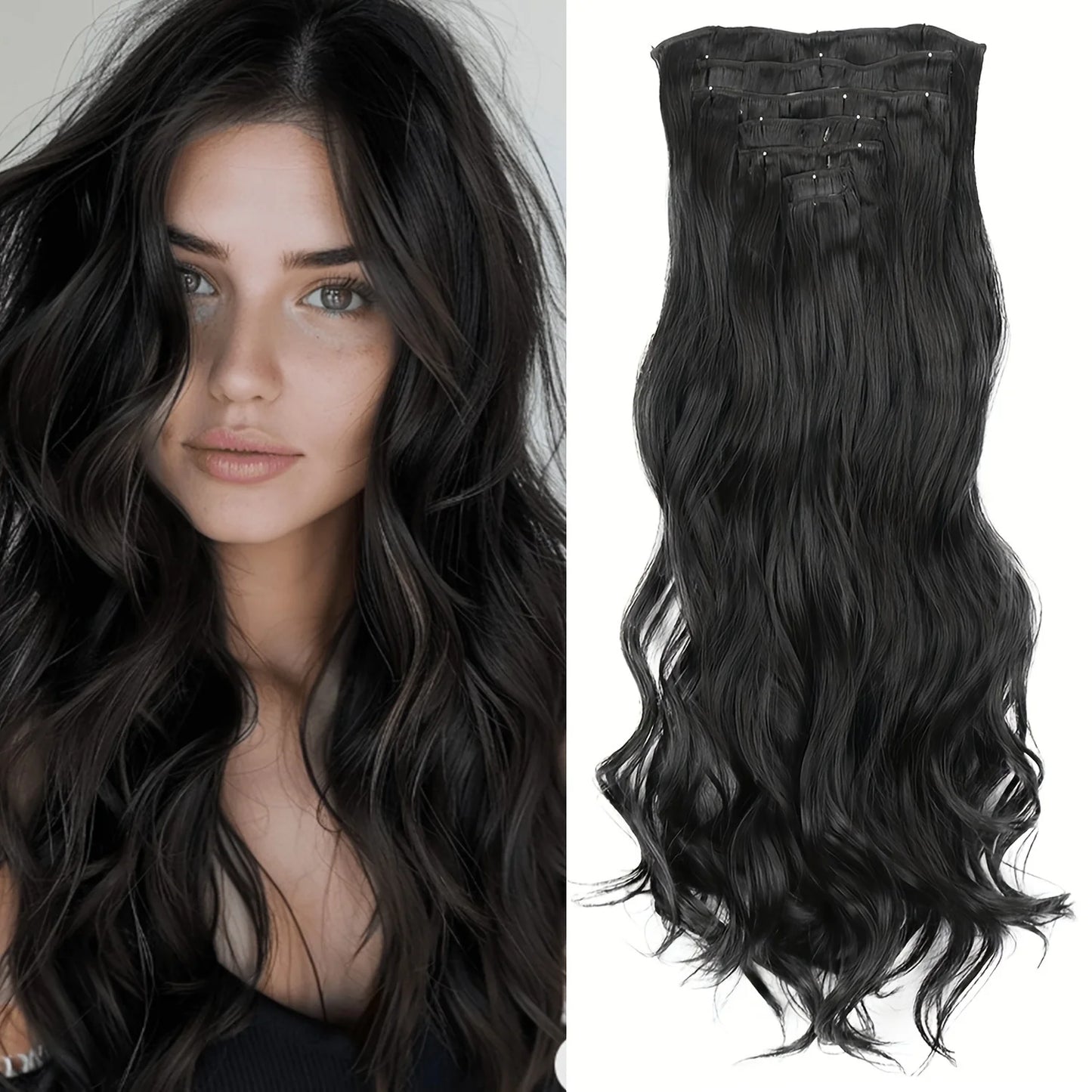 7Pcs Clip-in Hair Extensions | 24 Inch Straight | 60 Colors | Heat Resistant Fiber