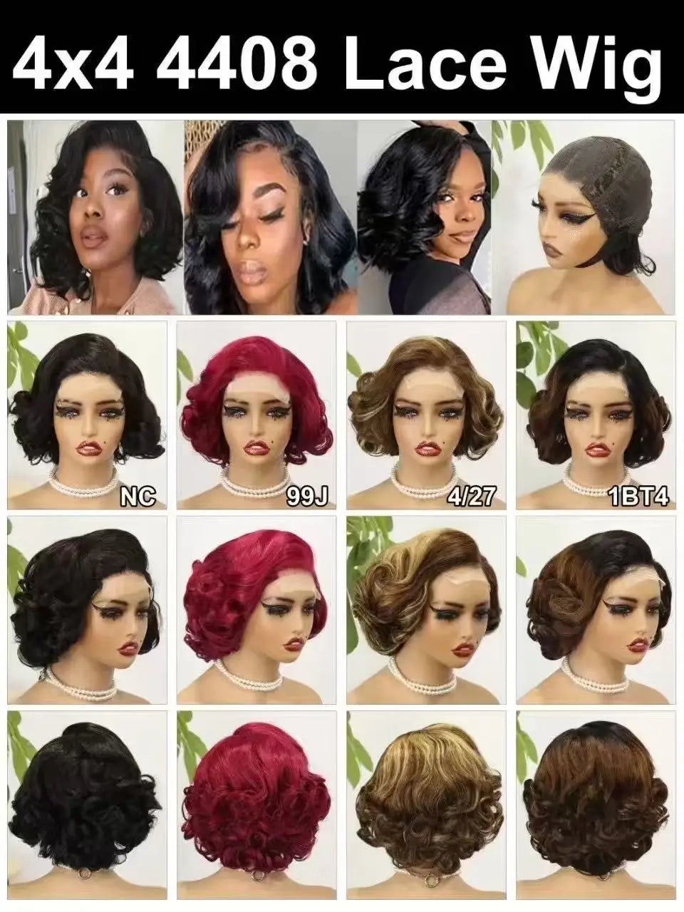 MALAIKA 4/27 Loose Wave Bob Wig – 4x4 Transparent Lace Closure (Brazilian Remy Human Hair)