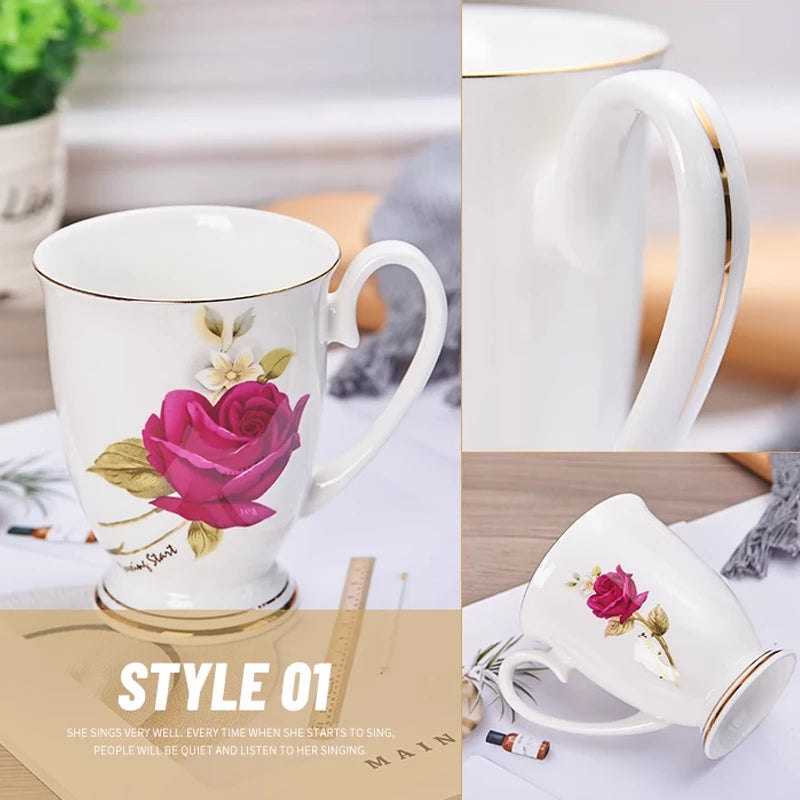 Vintage Floral Ceramic Coffee Mug – Elegant Handgrip Cup for Home & Office