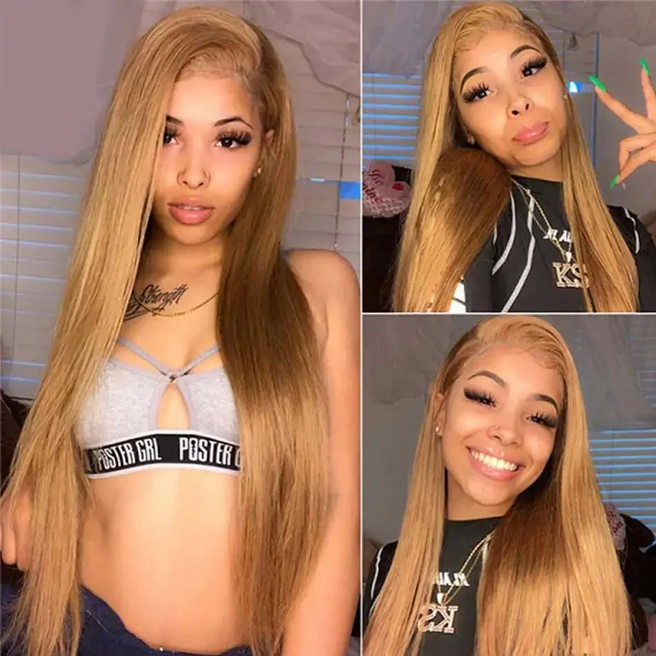 Honey Blonde #27 Straight HD Lace Front Wig (13x6 / 13x4) – Brazilian Remy Human Hair, Transparent Lace (26"+)