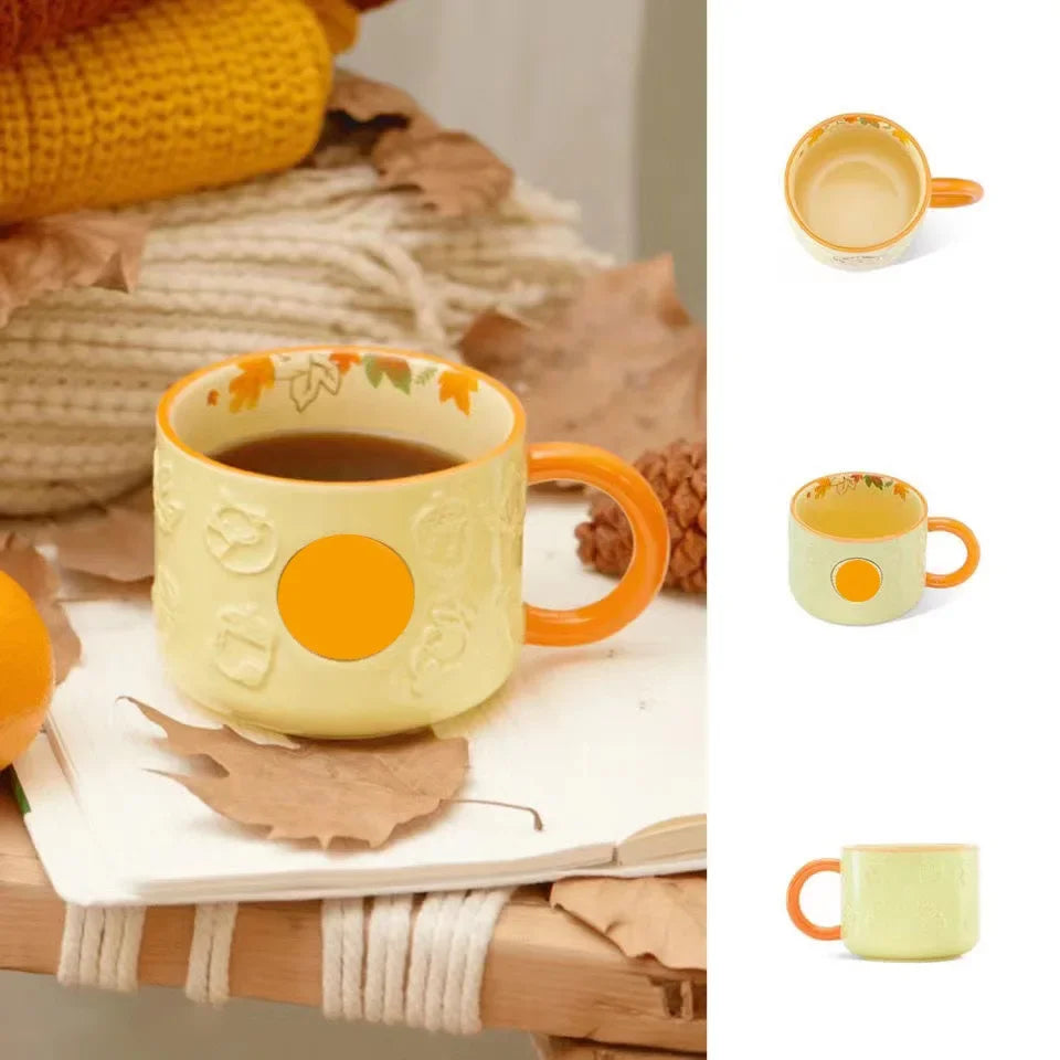 Autumn Forest Animal Ceramic Mug with Lid – Cute Fox, Rabbit & Squirrel Cup