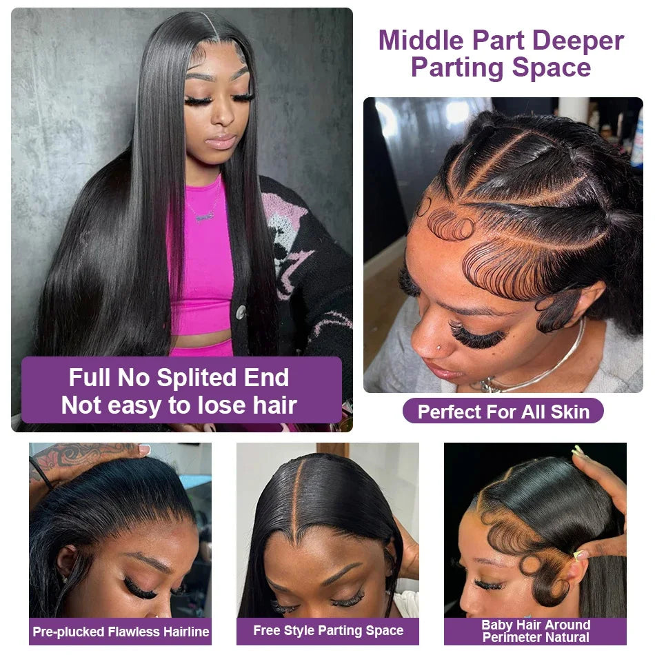 Bone Straight HD Lace Front Wig (13x4 / 13x6 / 5x5 Glueless) – Brazilian Remy Human Hair, Natural Black (30–40")