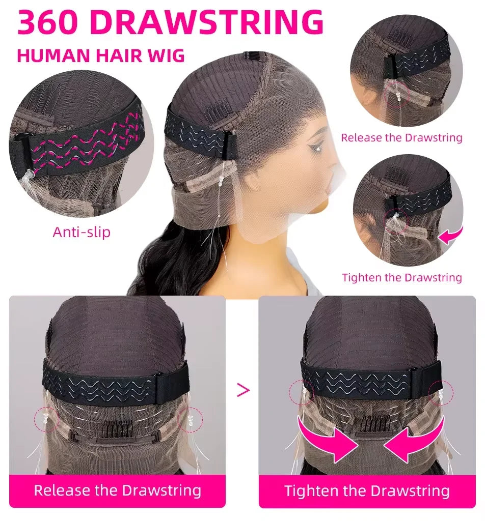 Hidden Strap Drawstring Straight Lace Wig – Glueless HD Lace Human Hair (360 Full Lace / 13x4 / 5x5 Closure)